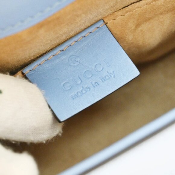 GUCCI Logo Sylvie Chain Mini Shoulder Bag Leather Blue GHW Italy 93RF525 - Picture 9 of 16